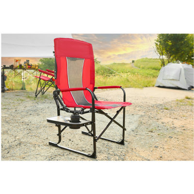 Chaise de réalisateur de camping, chaise pliante portative surdimensionnée robuste avec table d'appoint, pochette pour plage, pêche, voyage, pique-nique, rouge pelouse