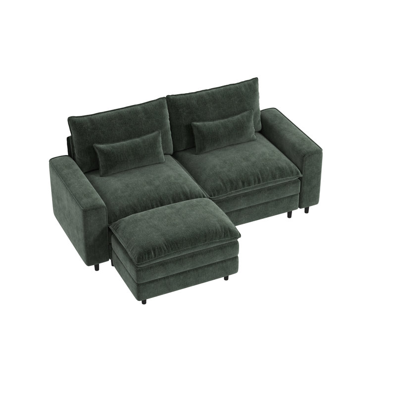Ensemble de canapé en L pour salon, H 39,37 po x l 85,43 po x P 35,83 po, Chenille verte