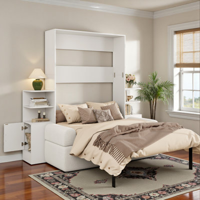 Queen Size Murphy Bed, With Upholstered Sofa, Space-Saving Cabinet Design, Contemporary, Studio Apartment