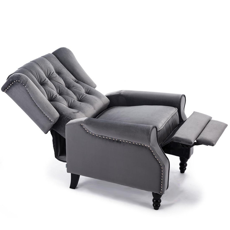 Conatser 78cm Wide Velvet Wing Chair Recliner, Slate Grey