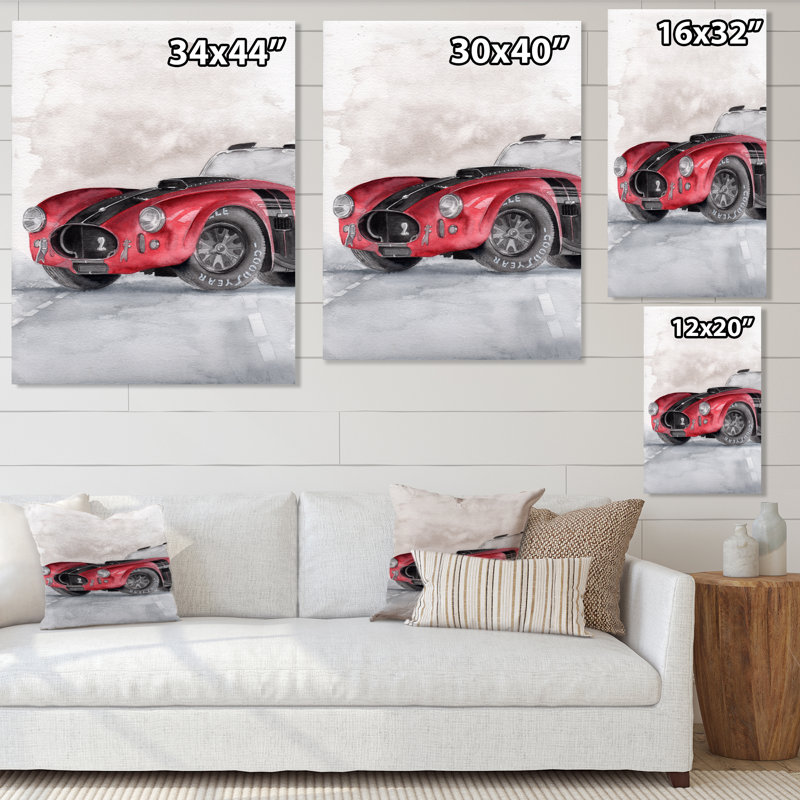 «Beautiful Old Red Car on the Grey», reproduction sur toile, H 32 po x l 24 po x P 1 po, Toile tendue