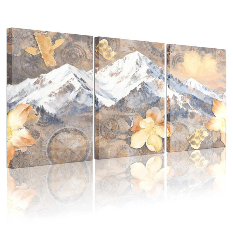 Ensemble de 3 impressions sur toile Fashion Mountain Peaks, H 18 po x l 36 po
