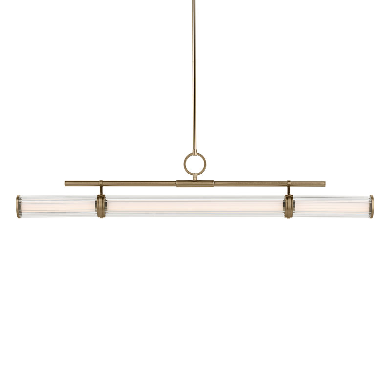 Lustre linéaire à DEL 1 lumière avec verre cannelé transparent, Bronze, H 9,5 po x l 8 po x P 48,25 po