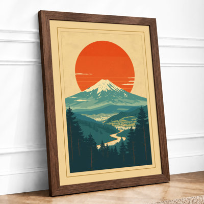 Mountain Under Red Sun Japandi - Framed Print