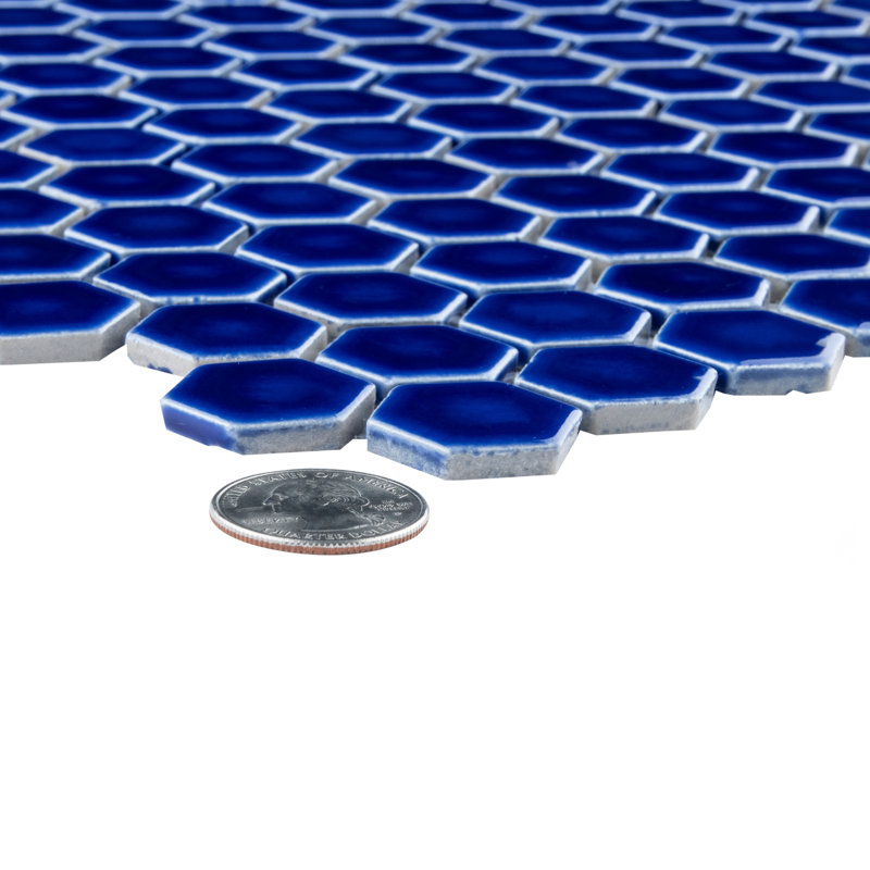Metro Ion 1" Hex 10-1/4 in. x 11-7/8 in. Porcelain Mosaic Tile, Sapphire