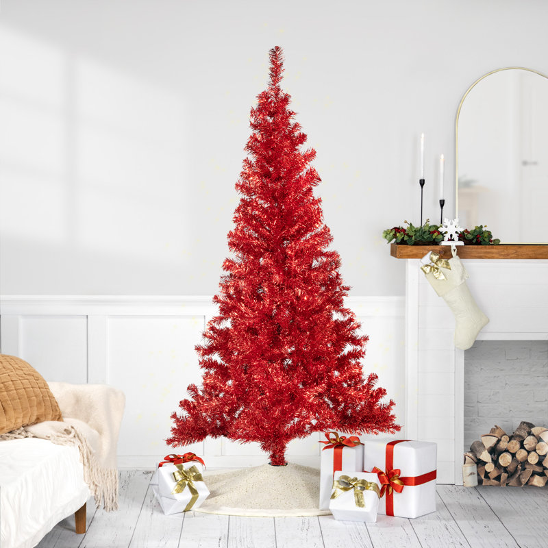 Pre-Lit Profile Artificial Tinsel Christmas Tree - Red, 6', Not Pre-Lit