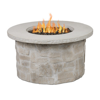 Foyer de table rond au propane en pierre avec réservoir caché beige Scottsdale