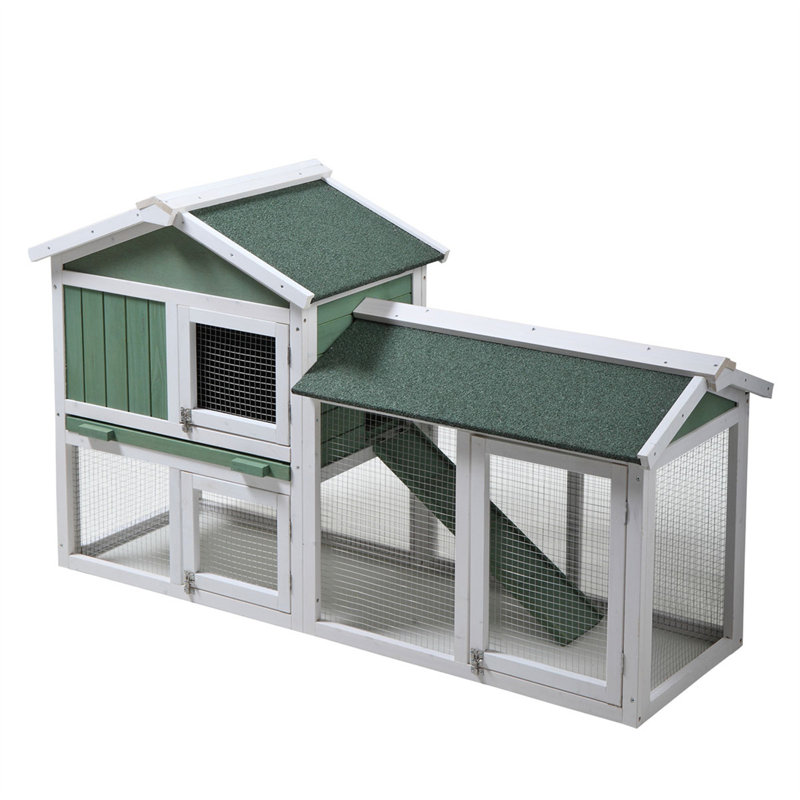 Cage à lapin en bois avec rampe Dellen, Vert/blanc, H 33,8 po x l 54,6 po x P 17,4 po