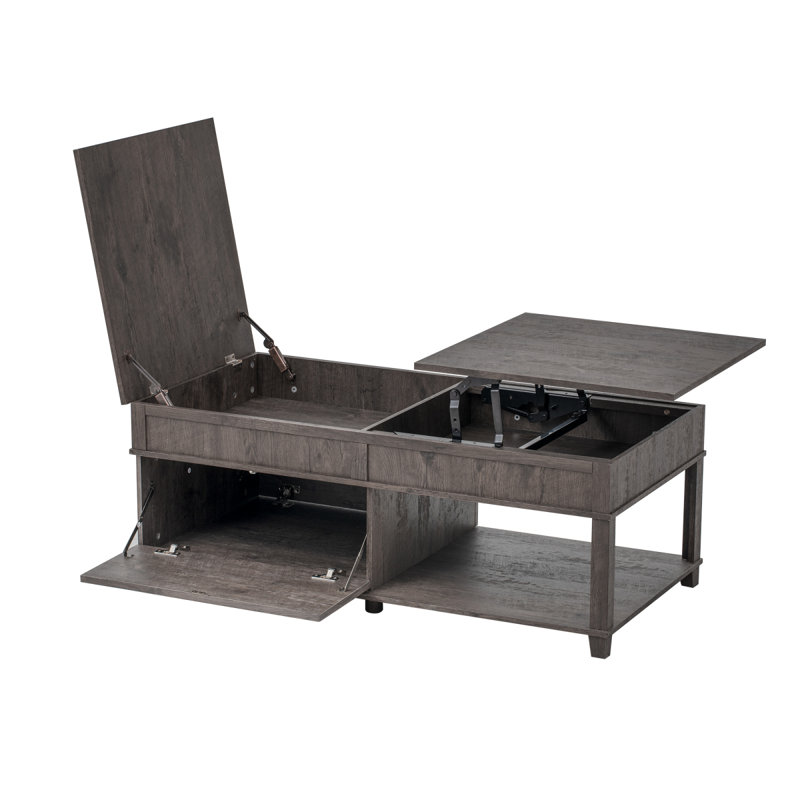 Table basse à plateau relevable U-Can avec compartiment caché, tablette ouverte et bureau réglable, brun, Brun antique