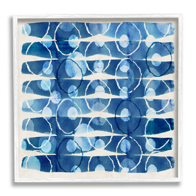 Aquarelle à motif bleu encadrée sur bois