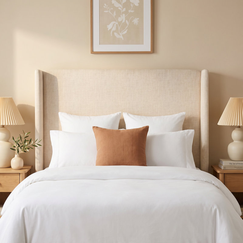 Tilly Upholstered Headboard, King, Classic Talc Linen