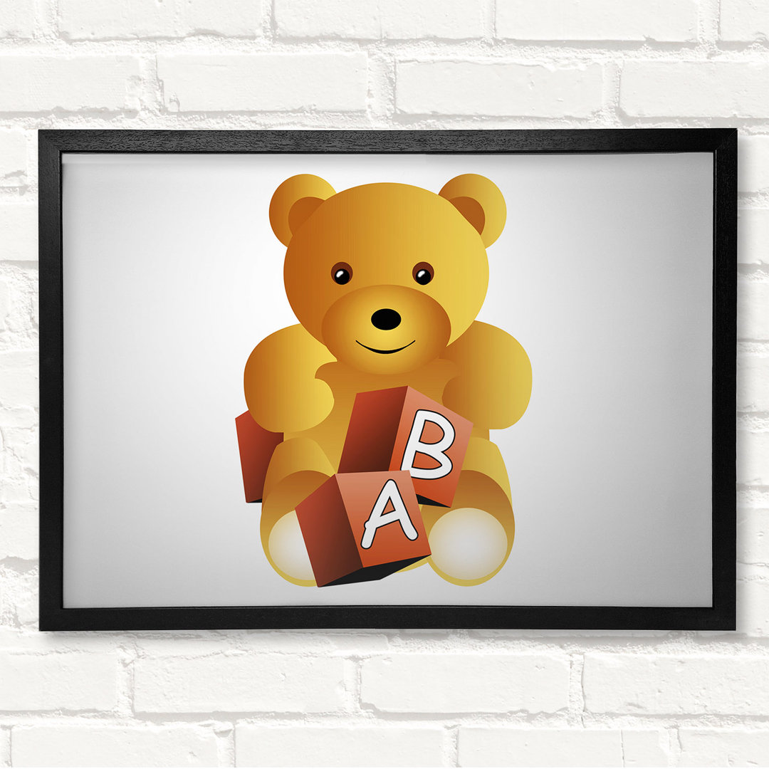 Gerahmtes Leinwandbild Teddy Bear Alphabet Blocks in Hellblau