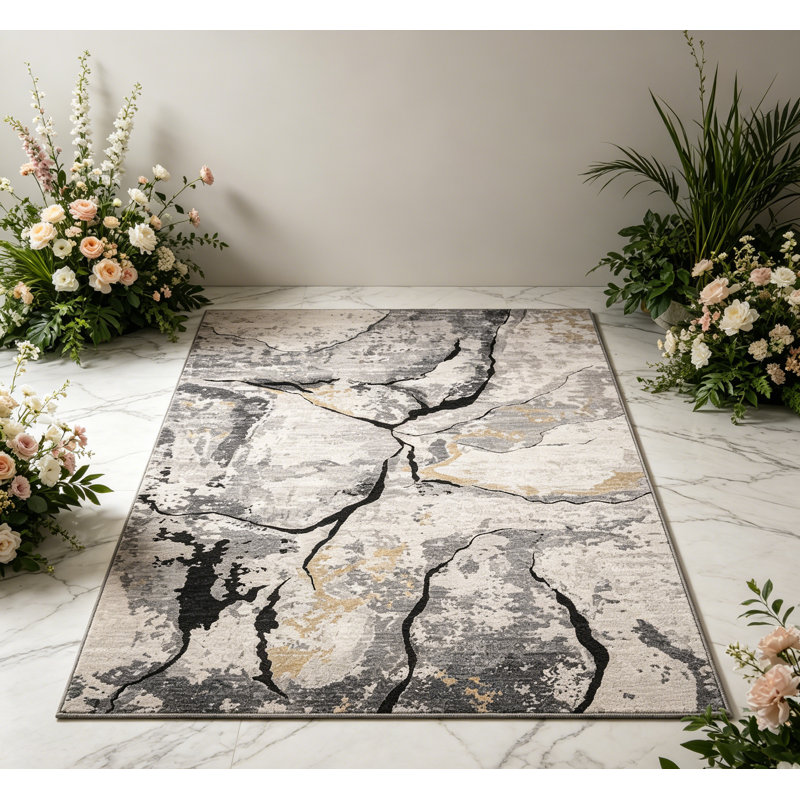 Modern Abstract Runner 2x6 Washable Runner Rug Non Slip, Non Shedding Thin Low Pile Rug for Entryway Kitchen Hallway, Indoor Foldable Small Space Carpet for Apartments, Grey