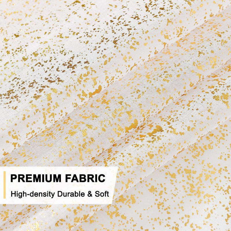 Metallic Gold Foil Spots Design Sparkle Sheer Curtains For Living Room, Privacy Grommet Shimmer Sheer Curtains 2 Panels Set, 52 X 84 Inch, White Gold