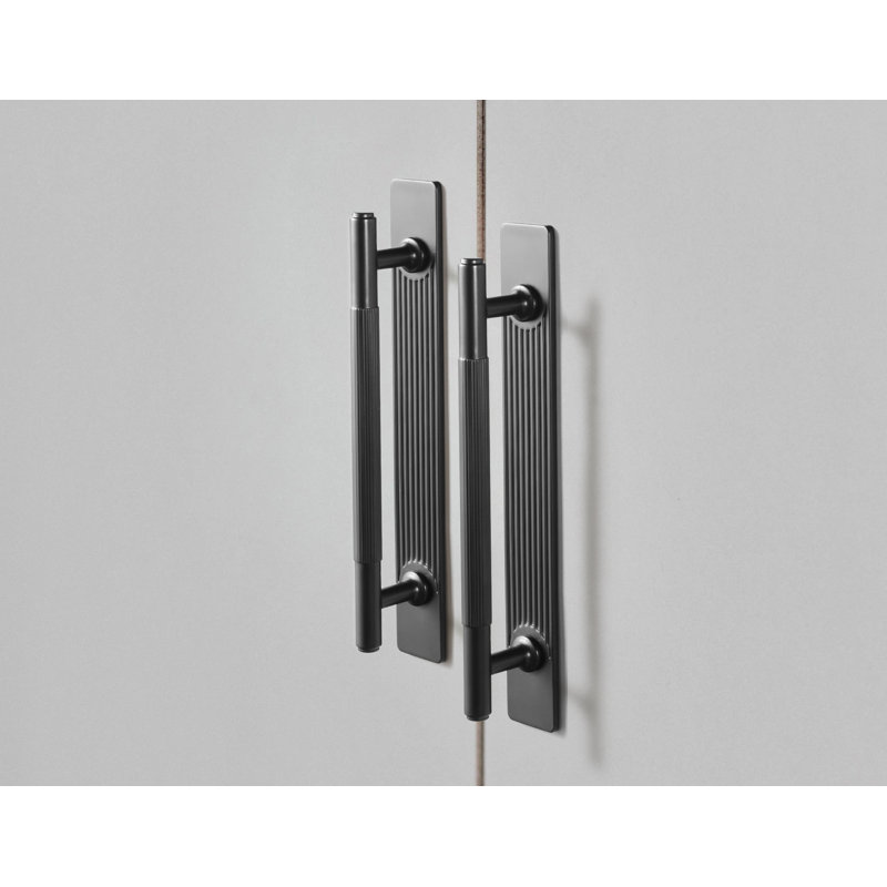 Striped Non-Slip Bar Pull Handle With Backplate(Gban), 5", Black
