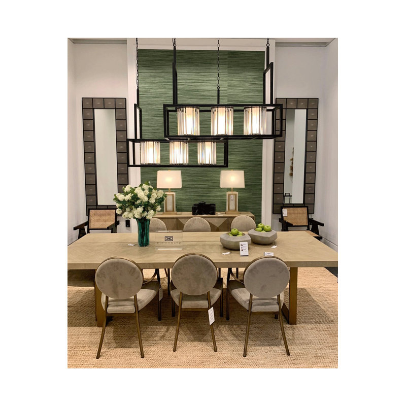 Borghese Solid Oak Dining Table, Wash Oak/Brushed Brass, 39.3701" W x 90.5512" L