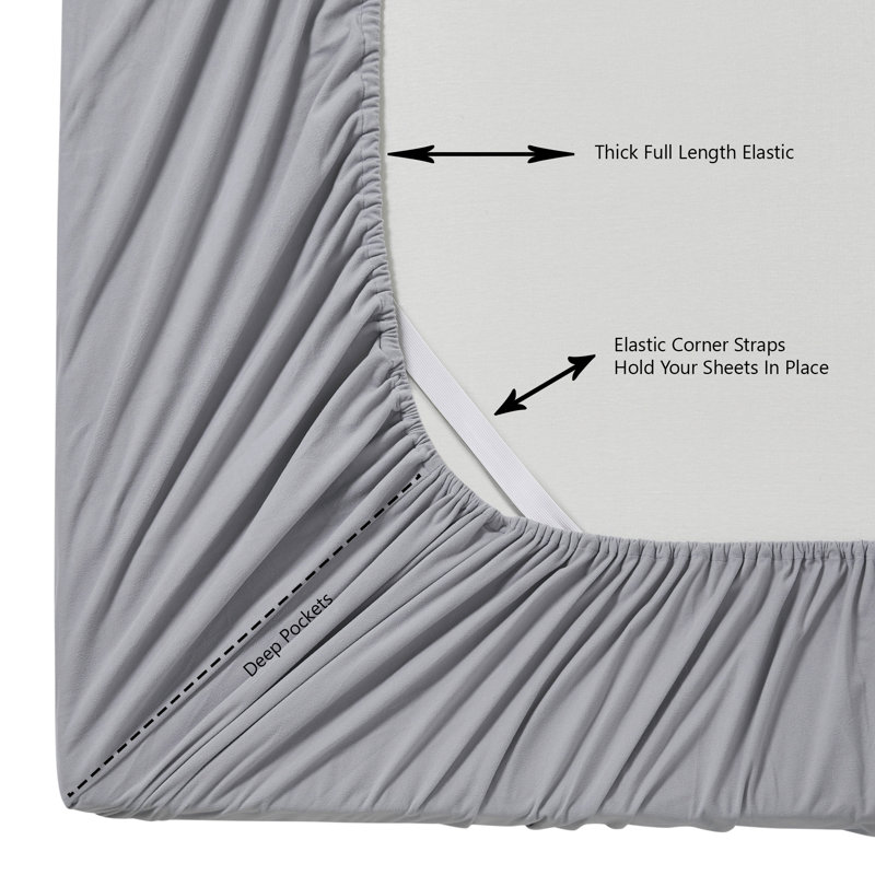 Solid Flannel Fitted Sheet, Bottom Sheets With Built-In Sheet Straps By Sweet Home Collection, Full / Double Fitted Sheet