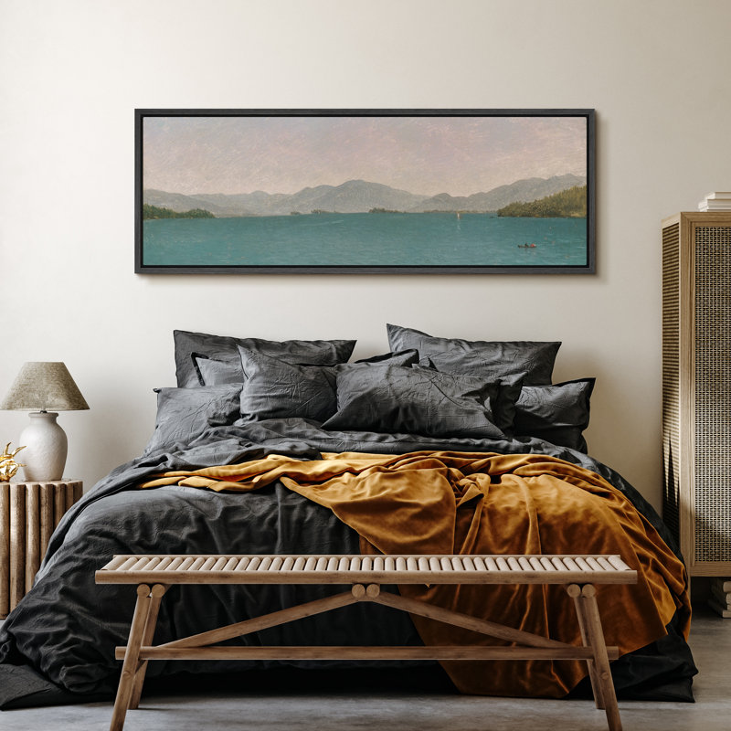 «Coastal Beach Minimal Landscape Serenity On The Lake A Panoramic View», reproduction d'art sur toile, H 20 po x l 60 po