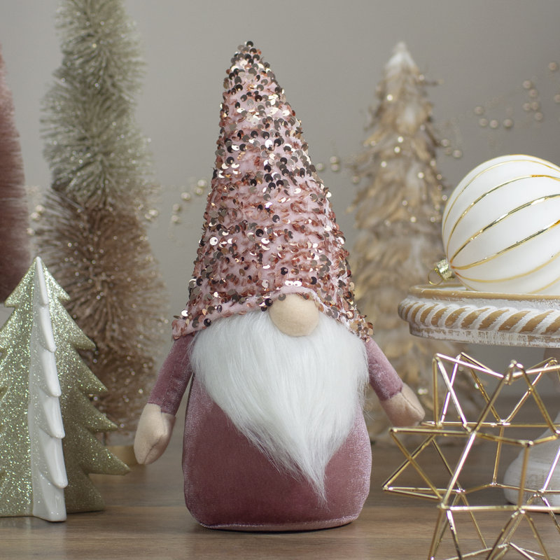 Figurine de table gnome de Noël 12 po rose et or rose