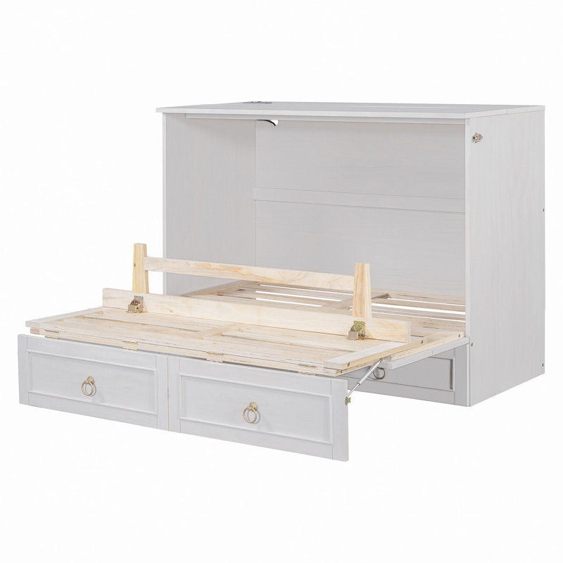 Lit escamotable avec grands tiroirs Murphy, Lit double, Blanc