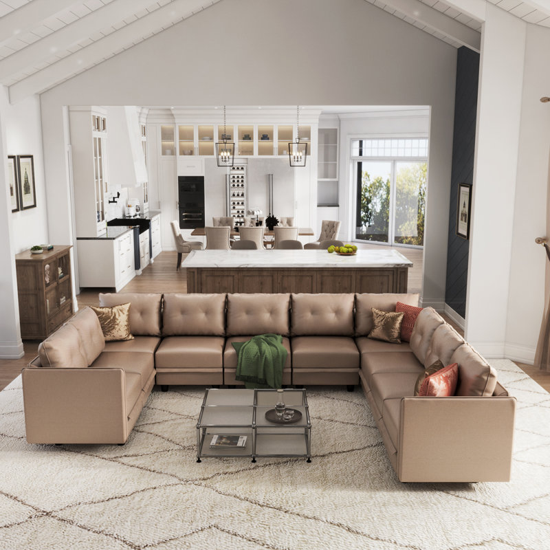 Cissiee Upholstered U-Shaped Sectional Right Hand Facing, Brown Polyester Blend