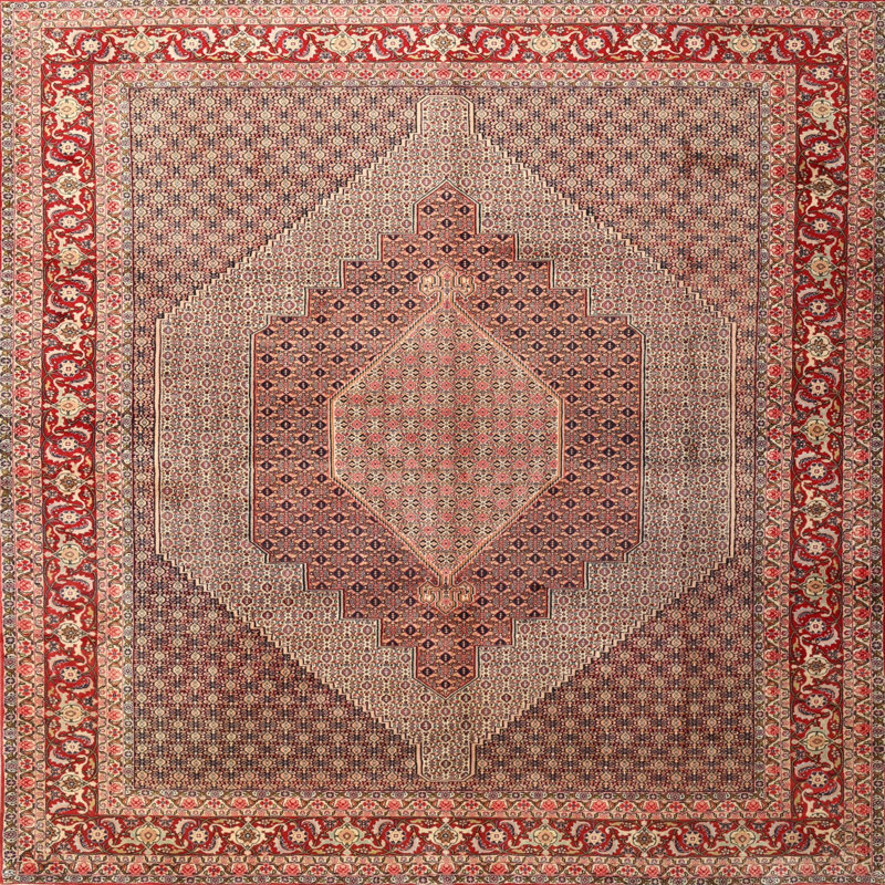 Tapis en laine rouge / gris, Rectangle 5 pi x 7 pi