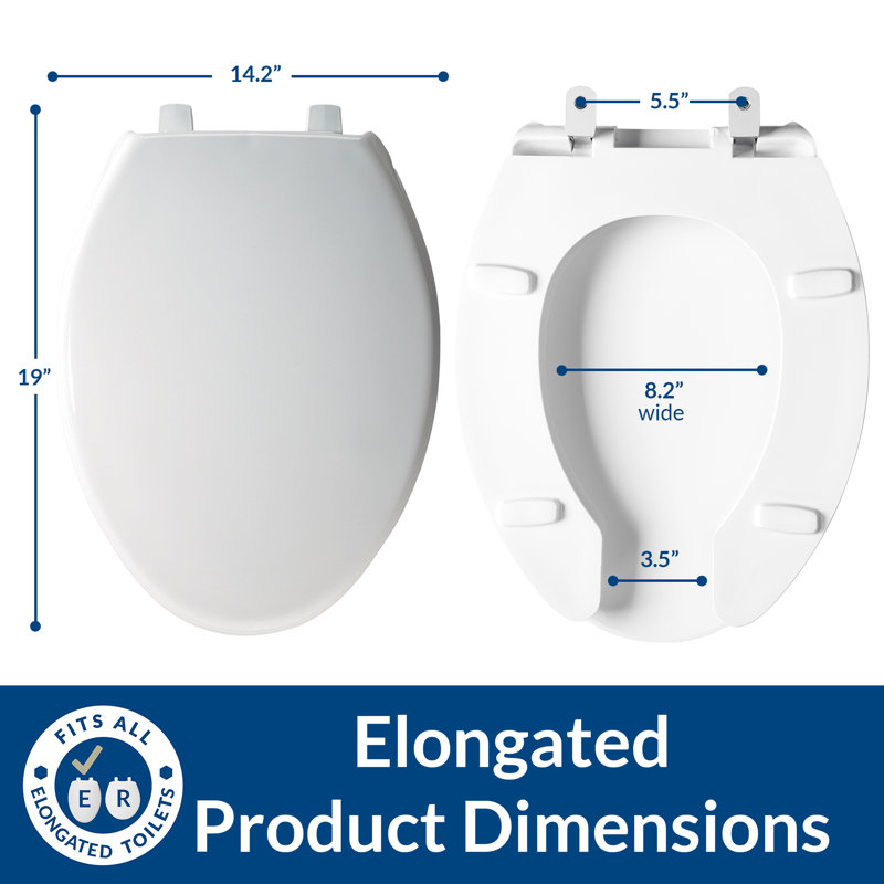 Siège de toilette à ouverture frontale 7850TDG, commercial, robuste, ouvert jamais, allongé, plastique, blanc