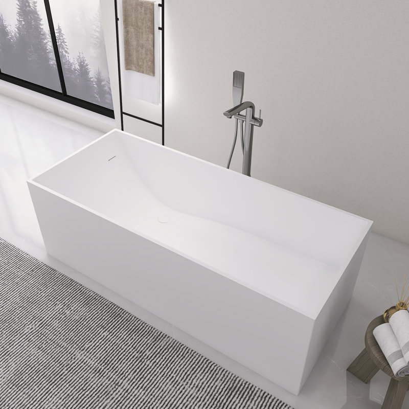 Baignoire à surface solide: Baignoire de trempage rectangulaire autoportante de 66,9 po - Installation facile