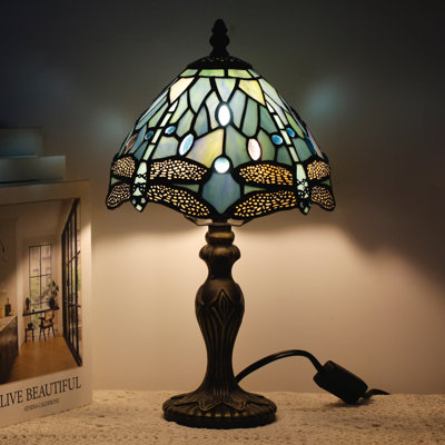 Small Tiffany Lamp Stained Glass Table Lamp Mini Desk Accent Light for Bedroom Bedside Reading Home Antique Style Decor 8X15 Inches