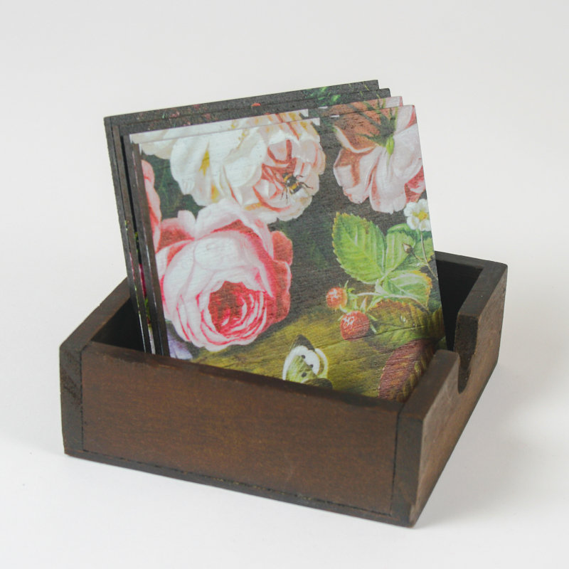 Wood Square 4 Piece Coaster Set