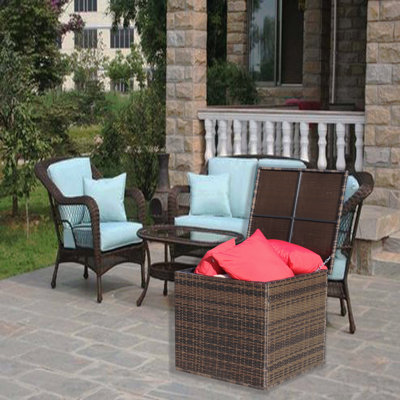 Boîte de rangement de meubles de patio en osier 1 pièce (brun)