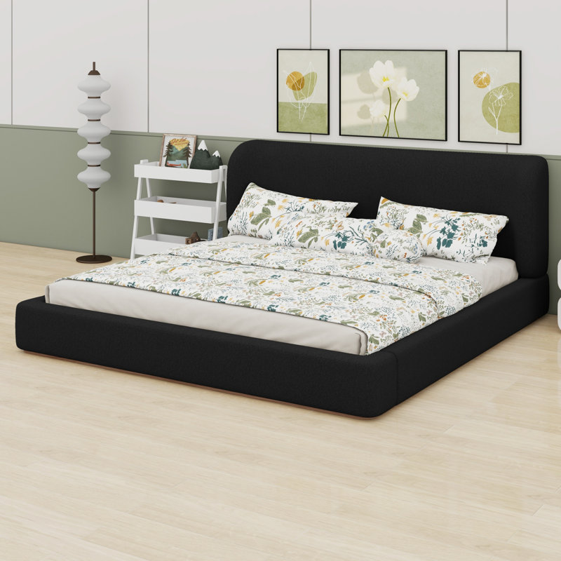Lit plateforme tapissier luxueux à profil bas, Black, King