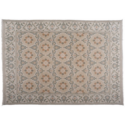 Tapis unique en laine noué à la main gris / beige / brun de 9 pi 4 po x 13 pi