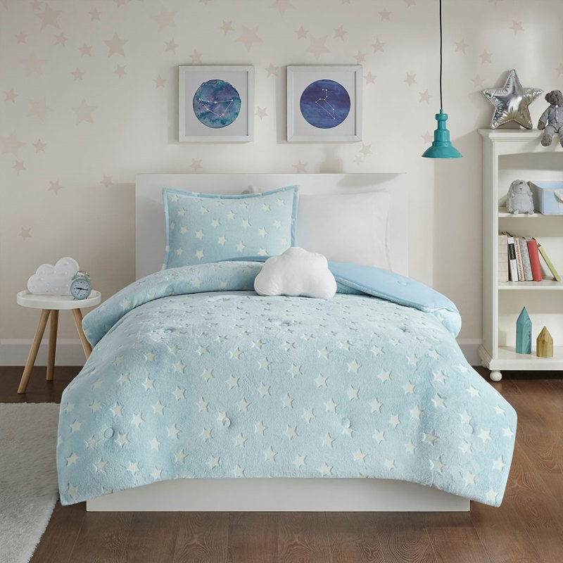 Ensemble d'édredon en polyester , Édredon simple + 2 taies décoratives + 1 coussin, Turquoise