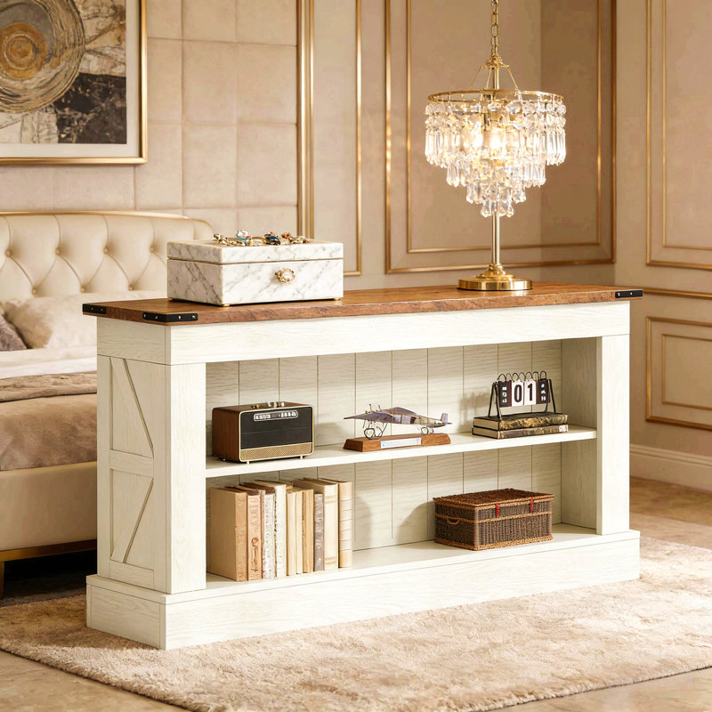 Sofa Table,Spacious Console Table,Dual-Layer Entryway Organizer,TV Stand, White