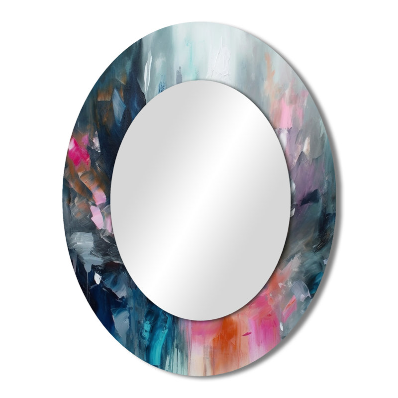 Explosion bleue et rose (abstrait) - Grand miroir mural ovale sur support mÃ©tallique, 43 po x 33 po
