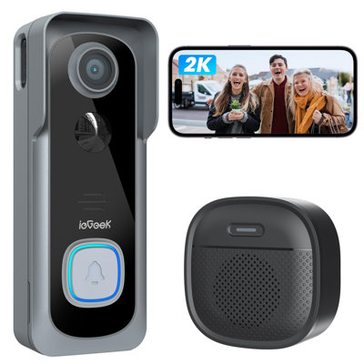 Caméra sonnette sans fil avec carillon - sans abonnement, 2K 3MP HD, détection de mouvement PIR, conversation bidirectionnelle, stockage local et en nuage, WiFi 2,4Ghz seulement