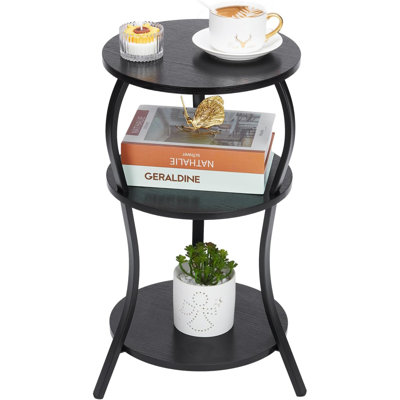Vintage Small Round Side Table, 3-Tier Slim Waist Circular End Table with Storage Shelf, Compact Tea Sofa Side Table, Round Corner Coffee Table Nights