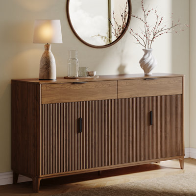 63" Fluted Sideboard Buffet Cabinet With Storage, Console Coffee Bar Cabinet, Modern Accent Credenza Storage Cabinet