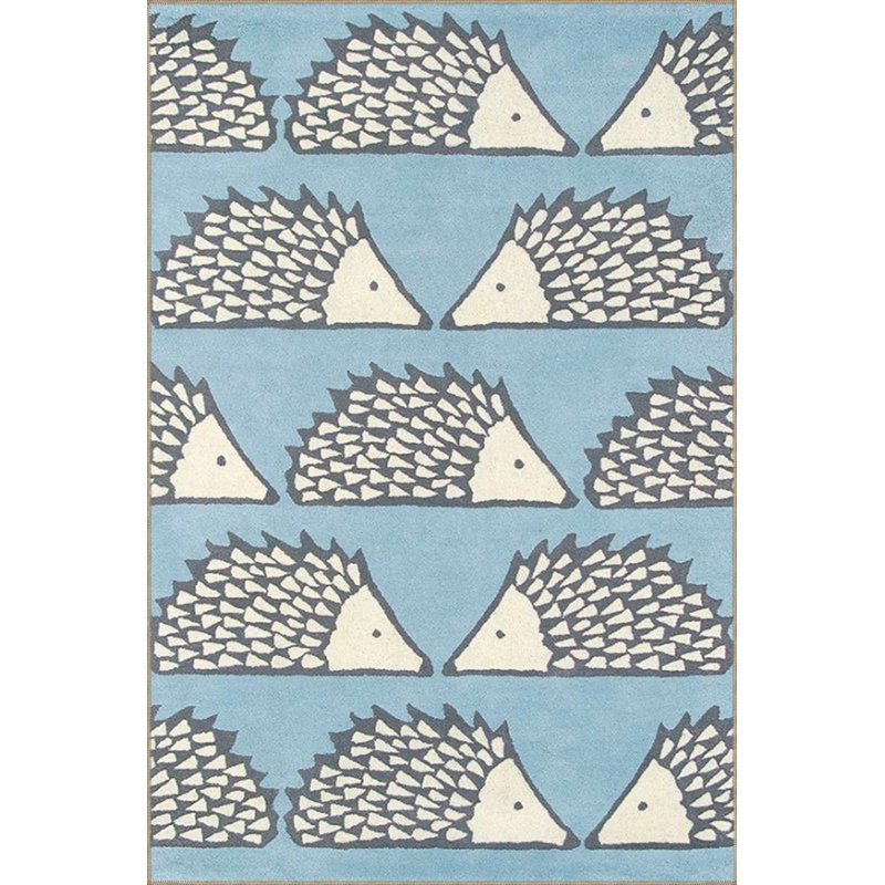 Tapis bleu tissé lavable à la machine à motif hérisson, Sous-tapis rectangulaire de 3 pi 3 po x 4 pi 11 po
