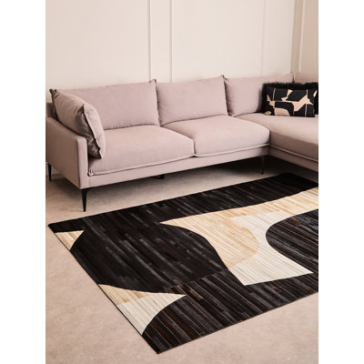 Abstract Leather Hand Tufted 170cm X 120cm Area Rug