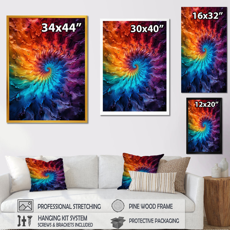 «Colorful Space Fractal Vortex IV», reproduction d'art mural, Cadre flottant doré, H 32 po x l 24 po