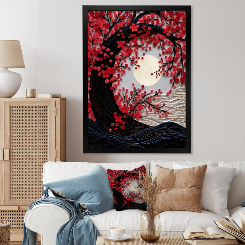 " Red Moon Ruby Radiance I ", Black Single Picture Framed, 44" H x 34" W x 1.5" D