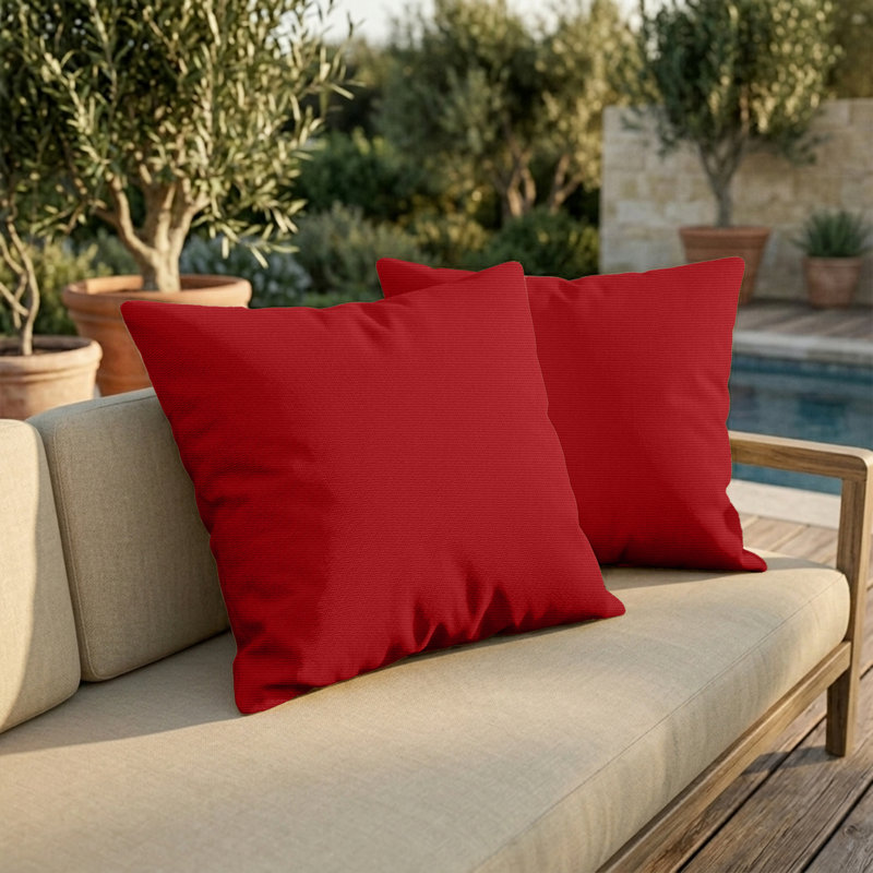 Sunbrella Square Weather Resistant Outdoor Pillow Cover and Insert, Red, 20"H x 20"W