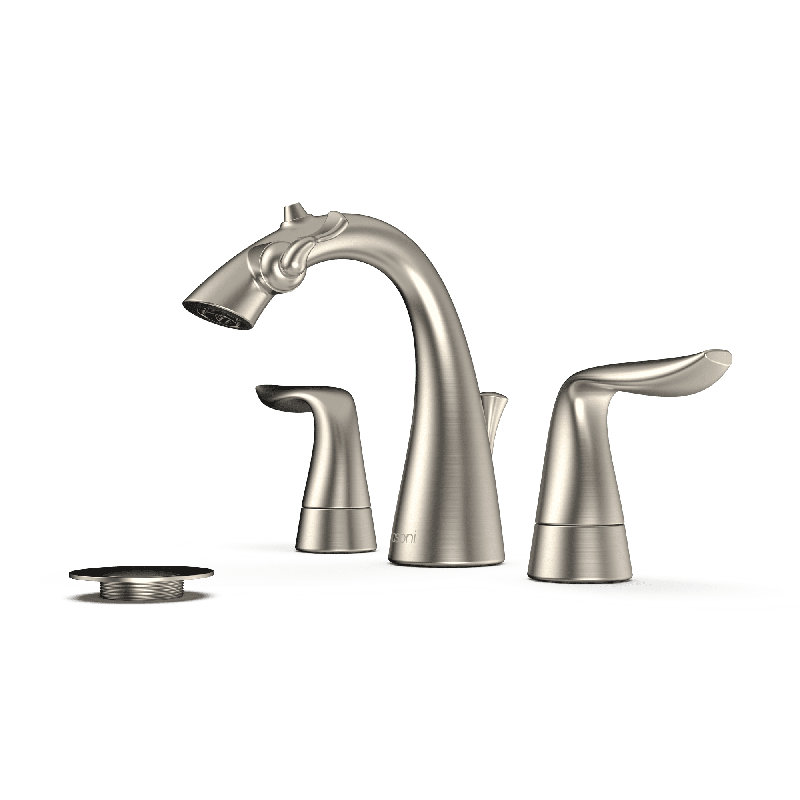 Robinet de fontaine de salle de bain espacé Nasoni avec ensemble de drain et filtre, Nickel satiné
