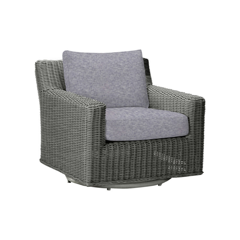 Rustic Swivel Patio Chair with Cushions, No Welt, Tweed Toffee, Slate Gray