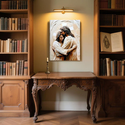 Religious Wall Art - Jesus Hugging Woman Framed Canvas, Christian Home Decor For Bedroom, Living Room, Church, Prayer Room 24" X 16"