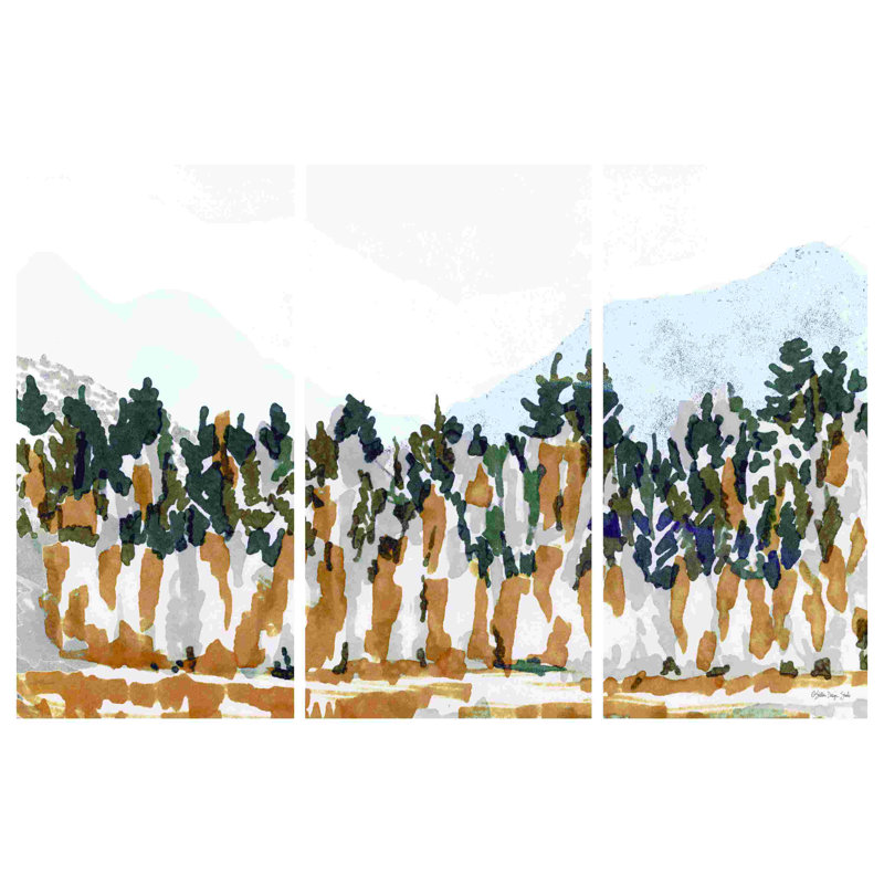 Grand triptyque de montagne,  H 8 po x l 12 po, No, Toile tendue