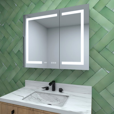 36 In. W X 30 H, Silver Aluminum, Recessed/surface Mount, Medicine Cabinet, High - Density Led Strips, Adjustable Tempered Glass Shelves, Silent Hinges, Time Display Integrated Led, Clock, Opening
