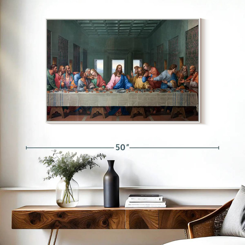 La Cène, 40 po x 27 po, Cadre flottant blanc
